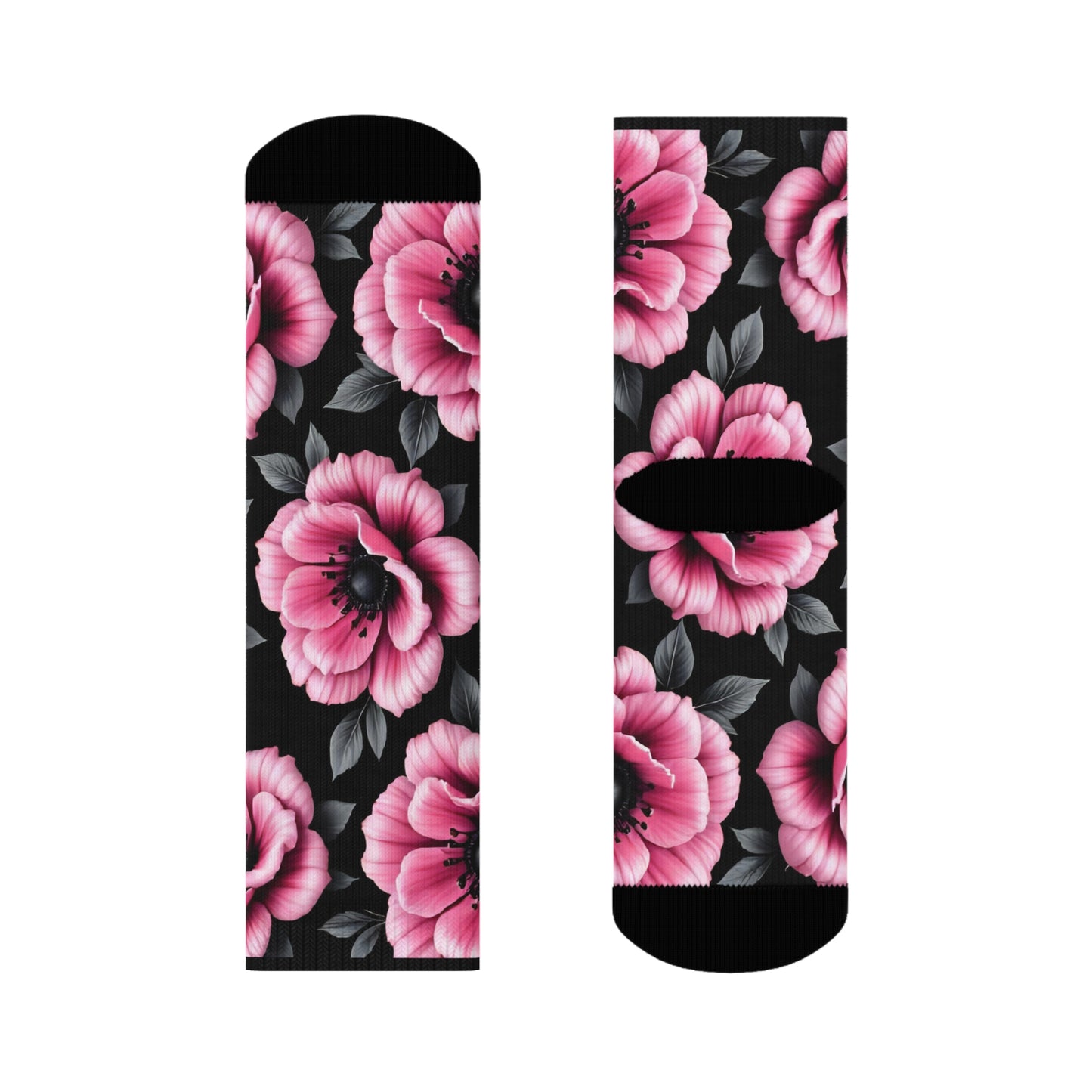 Midnight Bloom Crew Socks — Soft Floral, Dark Edge